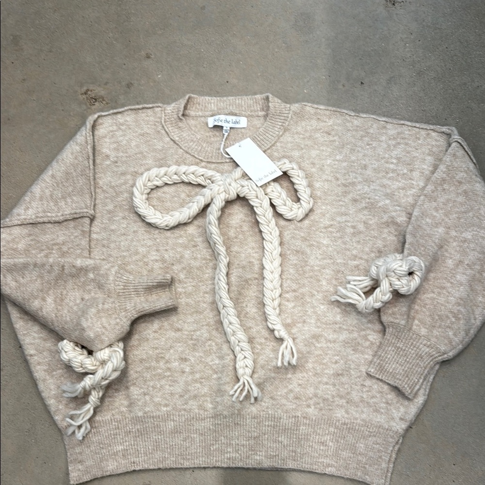Cream Crew Neck Sweater with Decorative Rope Details